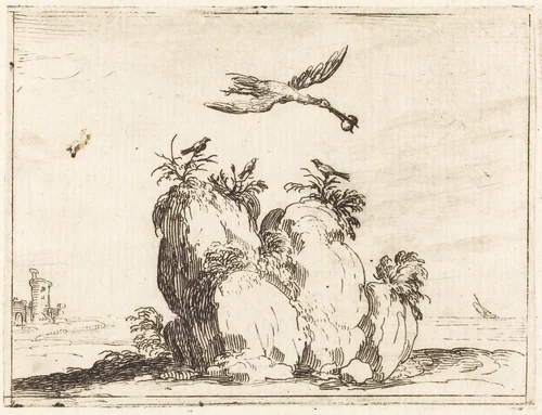 Crane Flying by Jacques Callot, print, 1628