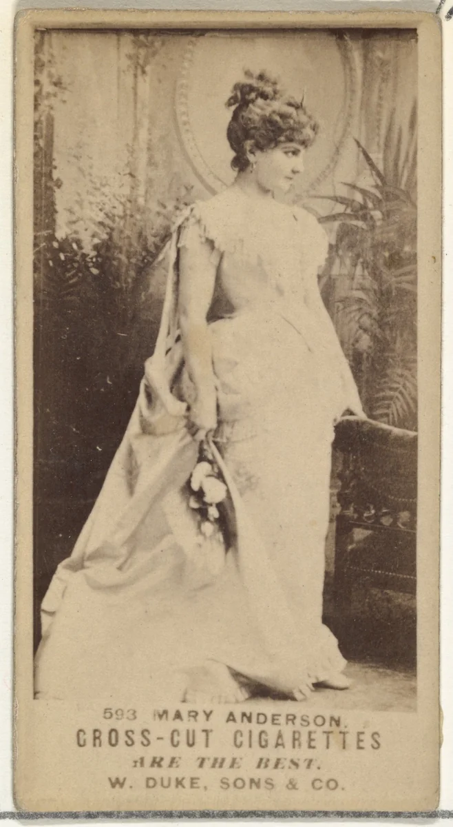Card Number 593, Mary Anderson, from the Actors and Actresses series (N145-3) issued by Duke Sons & Co. to promote Cross Cut Cigarettes by W. Duke, Sons & Co., photograph, 1880-1889