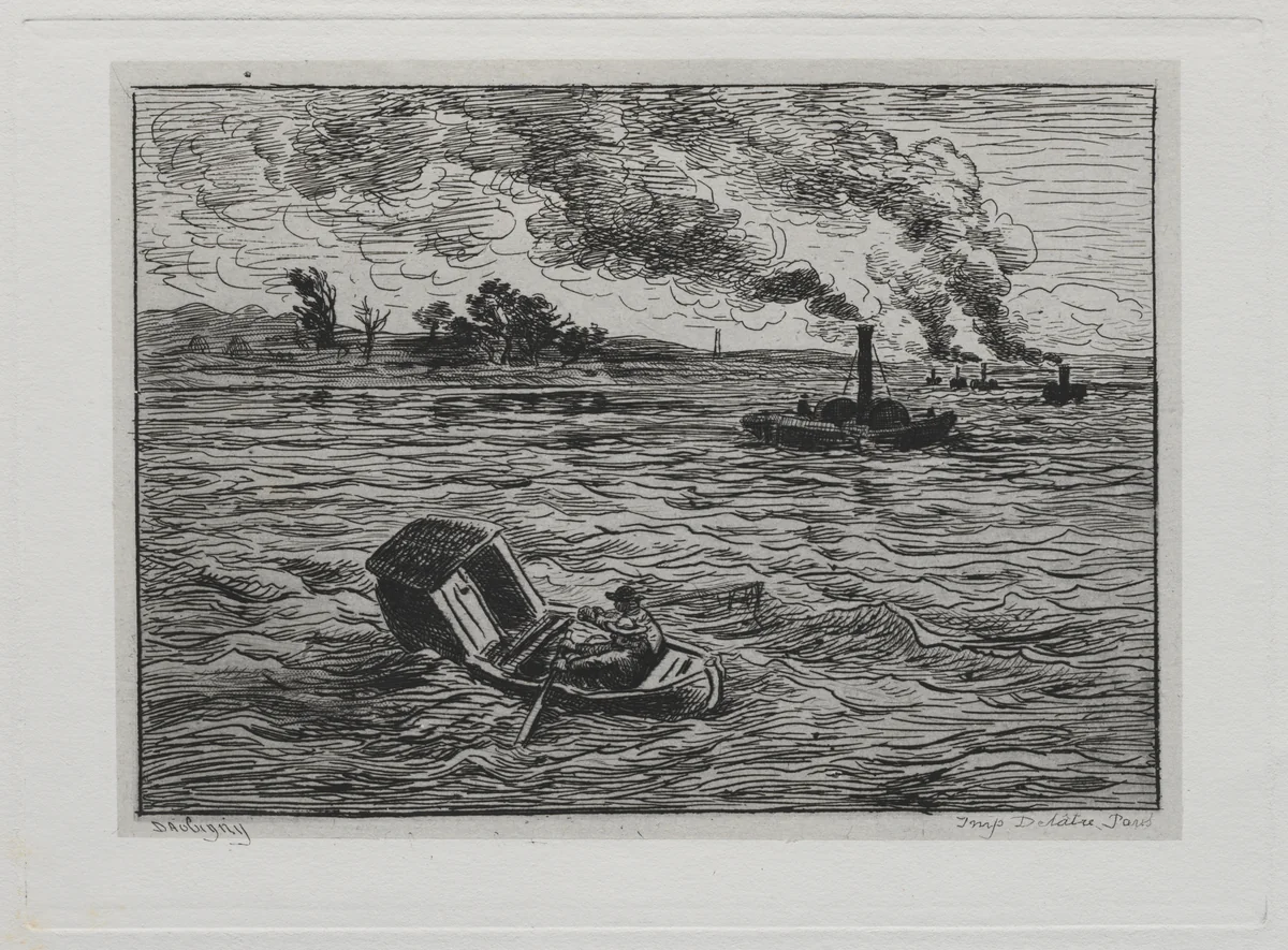 The Boat Trip: The Steamboats or Watch Out for the Steamers by Charles-François Daubigny, other, 1861