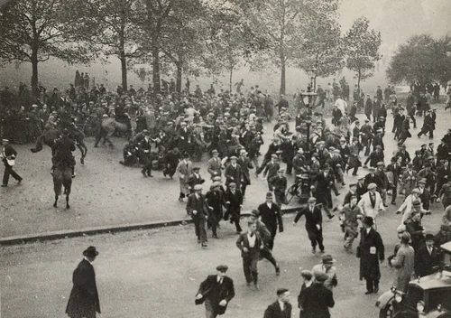 The Flight from a Police Charge in London by Times Wide World Photos, photograph, 1932