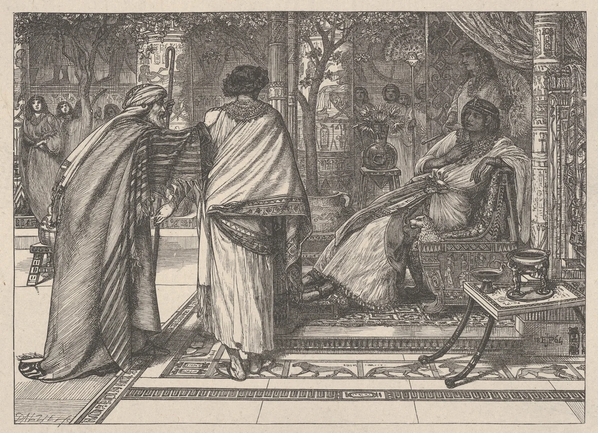 Joseph Presents His Father to Pharoah, from "Dalziels' Bible Gallery" by Edward John Poynter, print, 1864-1881