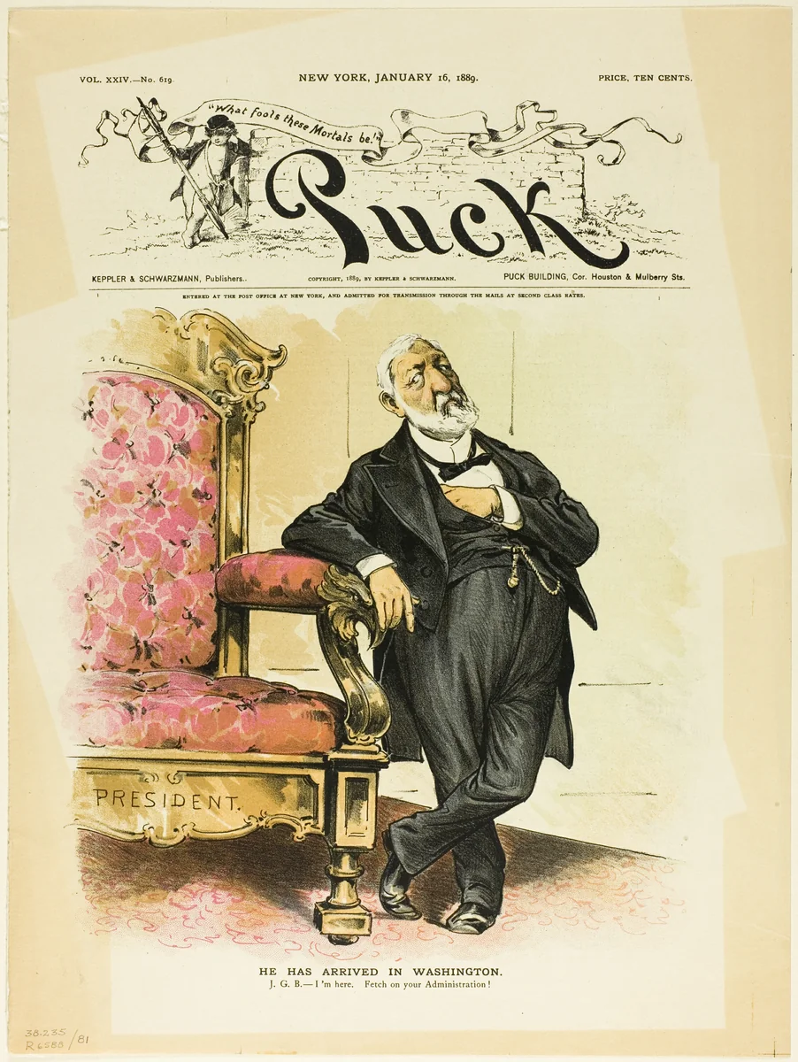 He Has Arrived in Washington, from Puck by Unknown Artist, print, 1889
