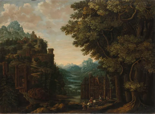 Mountainous Landscape with River Valley and Castles by Jan Meerhout, painting, 1661