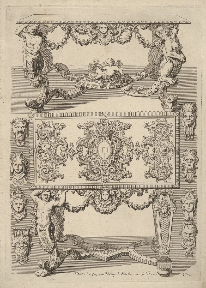 Table Designs, from 'Nouveaux Liure d'Orfevrerie' by Daniel Marot, print, 1701-1703