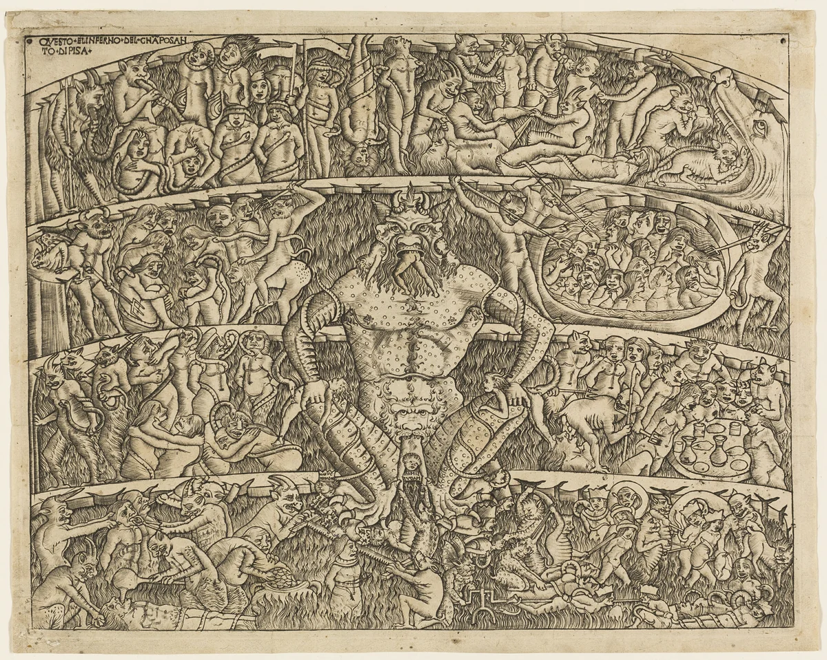 The Inferno According to Dante, from the Campo Santo Frescos in Pisa by Unknown Artist, print, 1475-1505