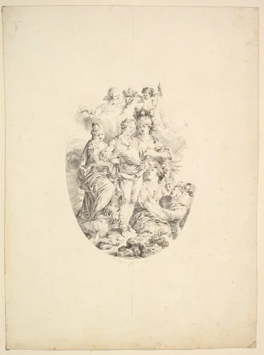 Allegory of Louis XVI on the Occasion of his Accession to the Throne of France in 1774 by Augustin de Saint-Aubin, print, 1775
