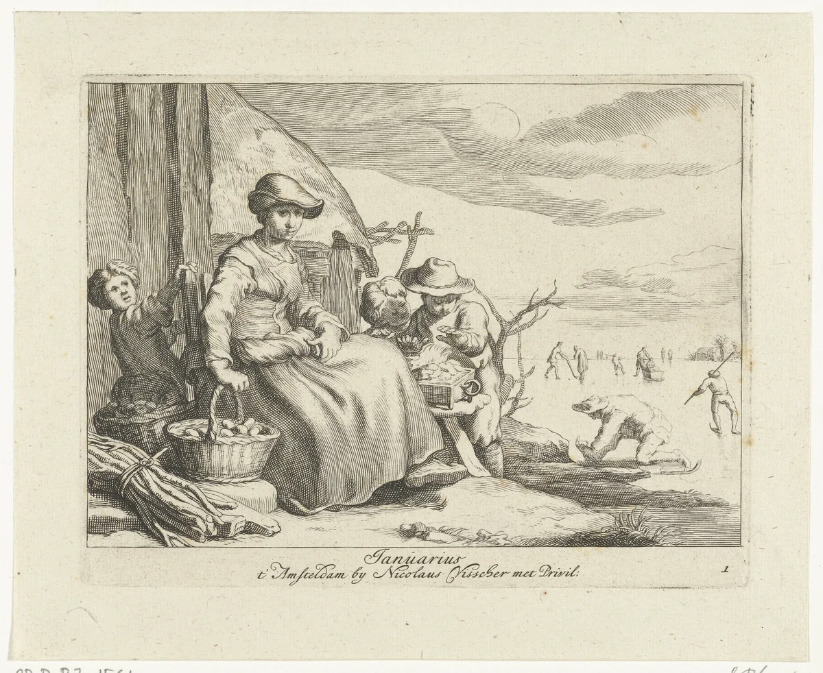 De maand januari by Frederick Bloemaert, print, 1635-1670