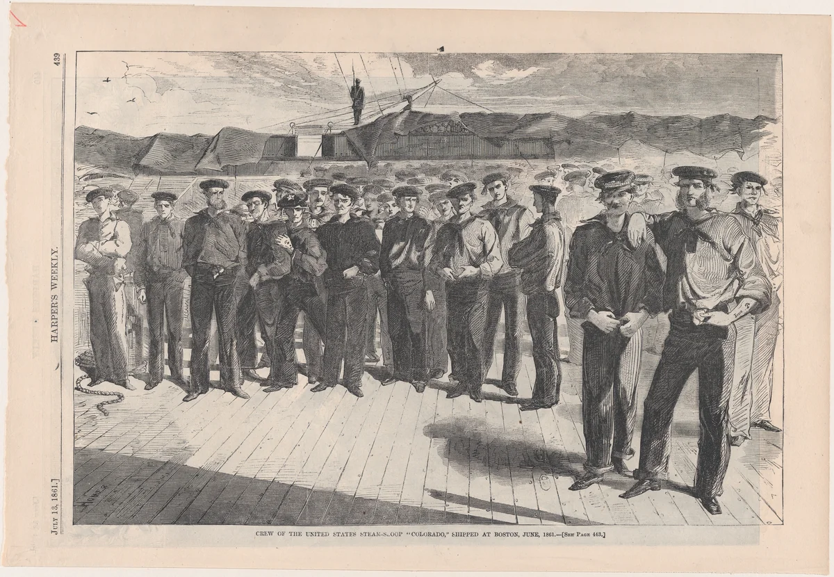 Crew of U.S. Steamsloop "Colorado," Shipped at Boston, June 1861 (from "Harper's Weekly," Vol. 5, p. 439) by Winslow Homer, print, 1861