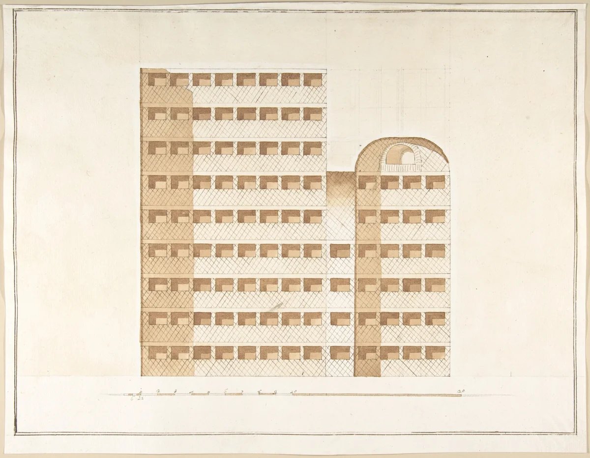 Section of a Columbarium by Pietro Paolo Coccetti, drawing, 1710-1727
