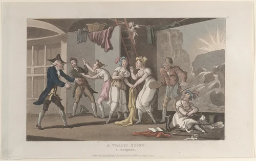 A Tragic Story at Avignon, from "Journal of Sentimental Travels in the Southern Provinces of France, Shortly Before the Revolution" by Thomas Rowlandson, print, 1821