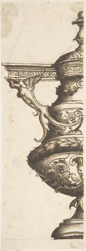 Ornament design after the antique; half-vase with Harpy and Entablature Handle by anonymous, drawing, 1500-1599