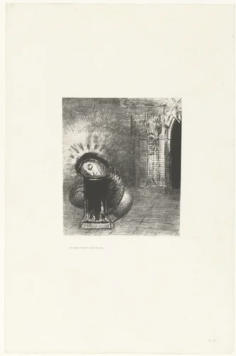 Een lange pop de kleur van bloed by Odilon Redon, print, 1889