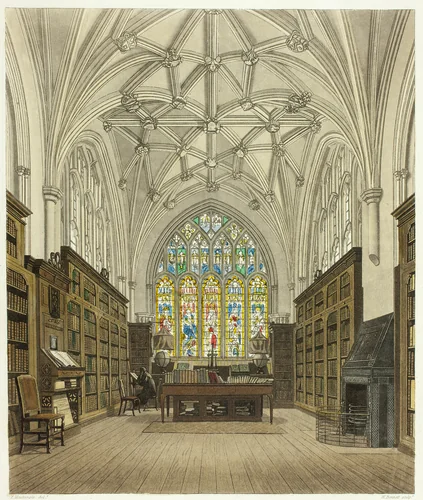 Library of Winchester College by William Bennett Frederick MacKenzie, print, 1831-1871