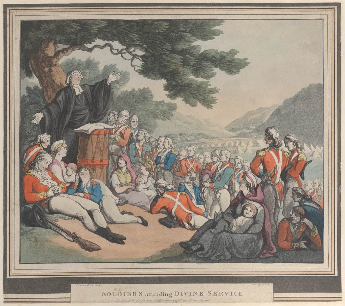 Soldiers Attending Divine Service by Heinrich Joseph Schütz, print, 1798