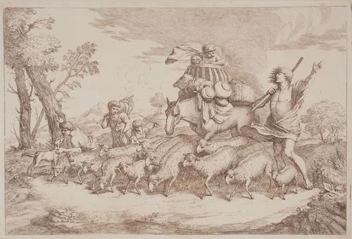 A Pastoral Journey with a Child in a Basket on Horseback by Gaetano Zompini, Giovanni Benedetto Castiglione, portfolio, 1700-1778