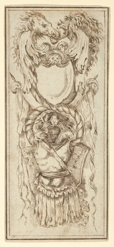 Ornament with Armor and Horses' Heads by Stefano della Bella, drawing, 1610-1664