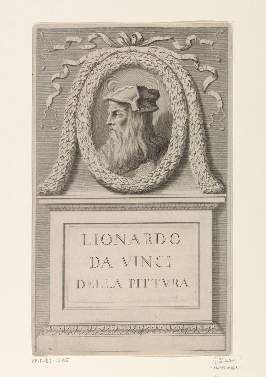 Monument voor Leonardo da Vinci by Cornelis Bloemaert, print, 1633-1692