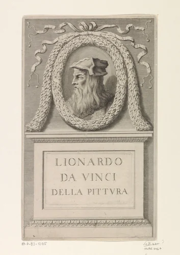 Monument voor Leonardo da Vinci by Cornelis Bloemaert, print, 1633-1692