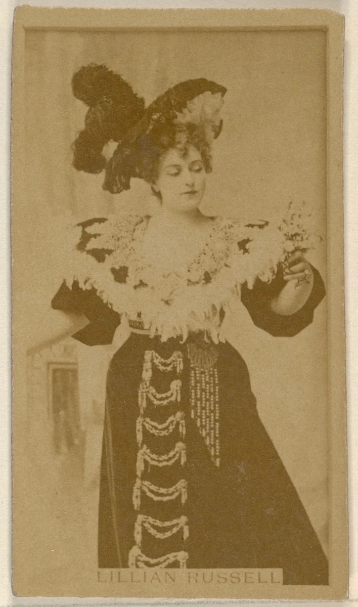 Lillian Russell, from the Actors and Actresses series (N45, Type 8) for Virginia Brights Cigarettes by Allen & Ginter, photograph, 1885-1891