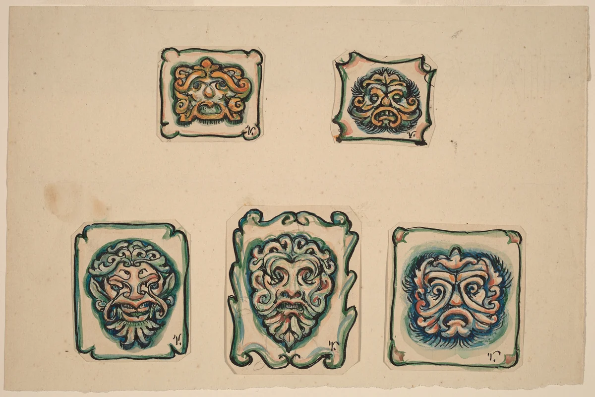 Five Heads by Elihu Vedder, drawing, 1918