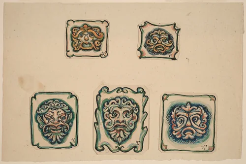 Five Heads by Elihu Vedder, drawing, 1918