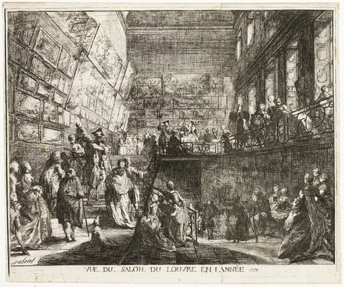 View of the Salon in the Louvre in the Year 1753 by Gabriel Jacques de Saint-Aubin, print, 1753