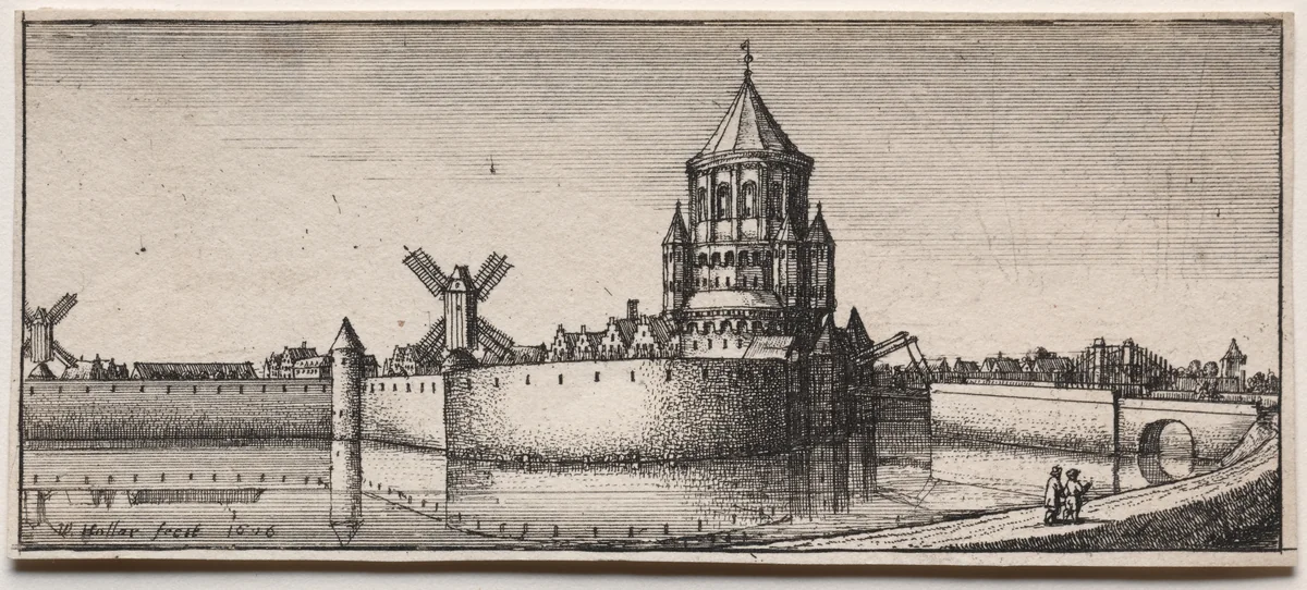 Moated Town Gate by Wenceslaus Hollar, print, 1676