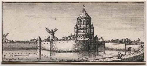 Moated Town Gate by Wenceslaus Hollar, print, 1676