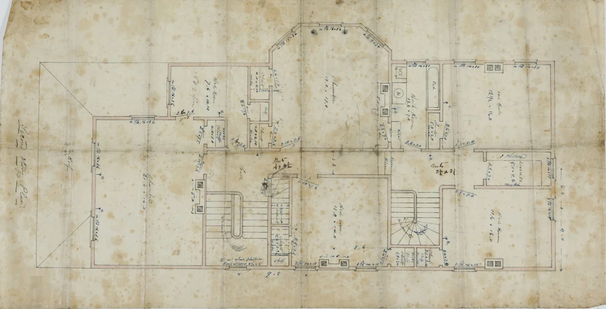 Charles R. Larrabee House, Chicago, Illinois, Second Floor Plan by Edward Burling, drawing, 1863-1864