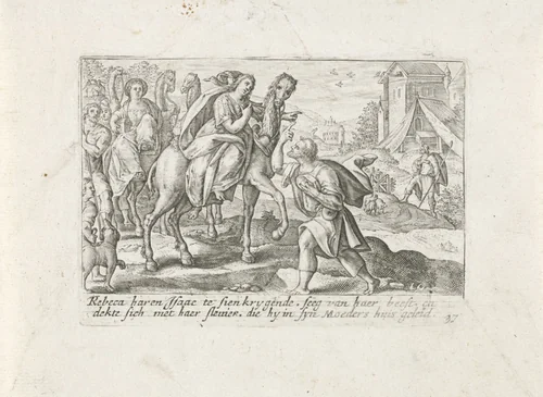 De ontmoeting van Isaak en Rebekka by Crispijn van de Passe, print, 1700-1750