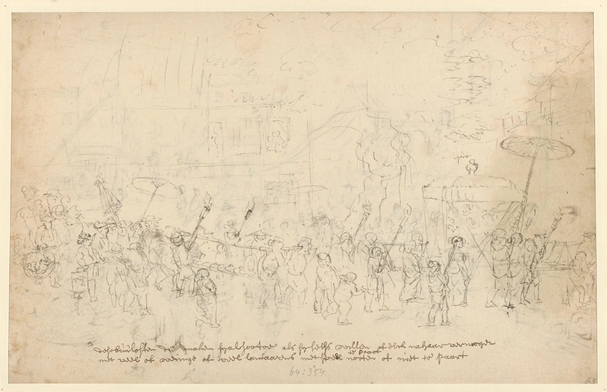 Bruiloftsstoet by Wouter Schouten, drawing, 1660