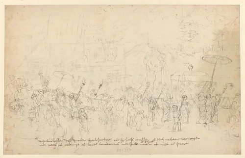 Bruiloftsstoet by Wouter Schouten, drawing, 1660