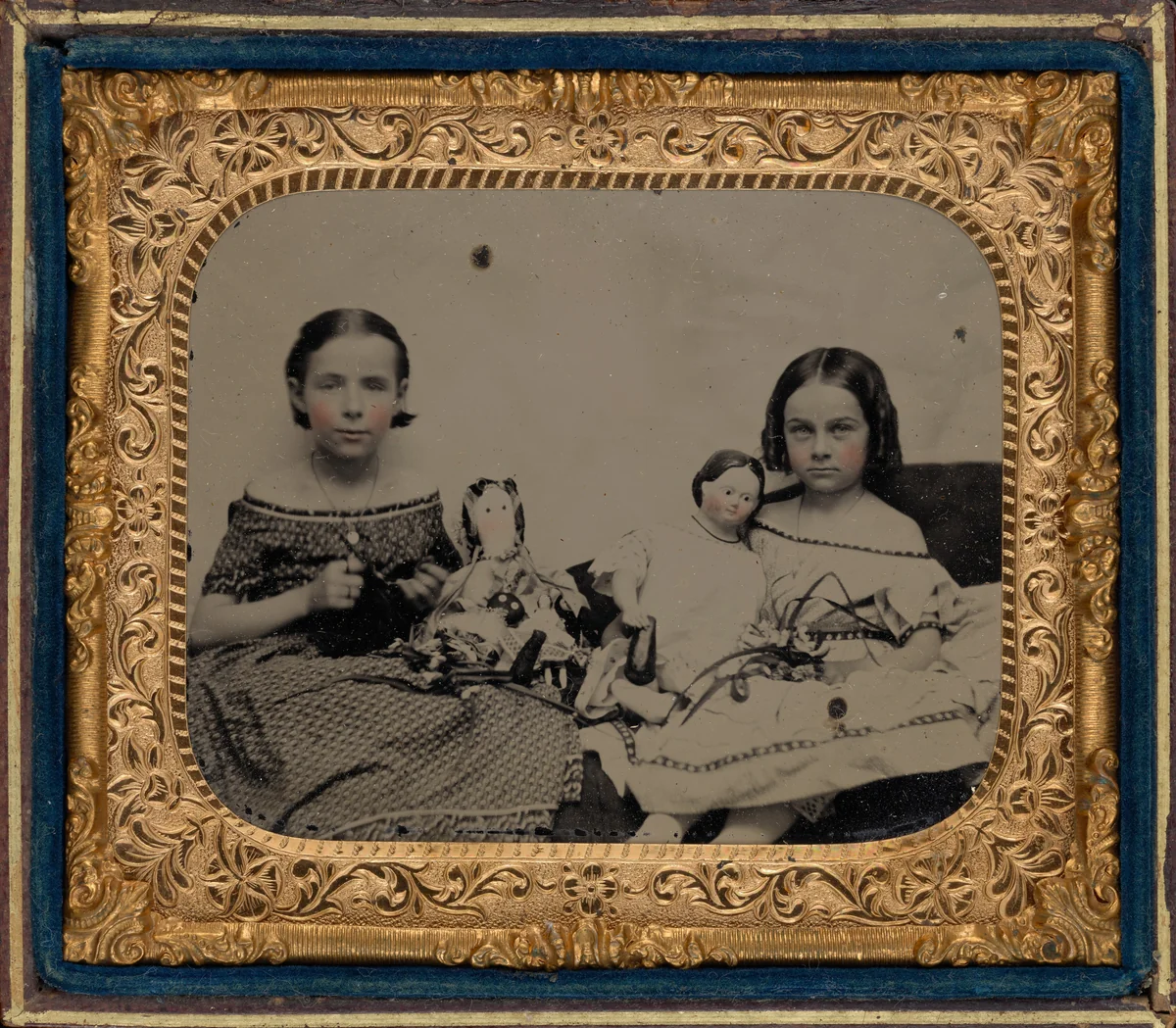 Portrait of Two Girls with Dolls by American 19th Century, photograph, 1855-1865