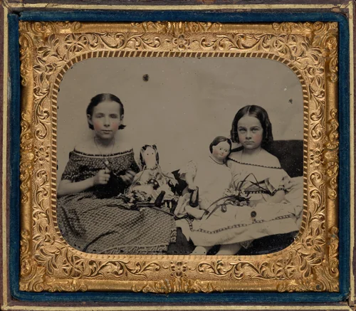 Portrait of Two Girls with Dolls by American 19th Century, photograph, 1855-1865