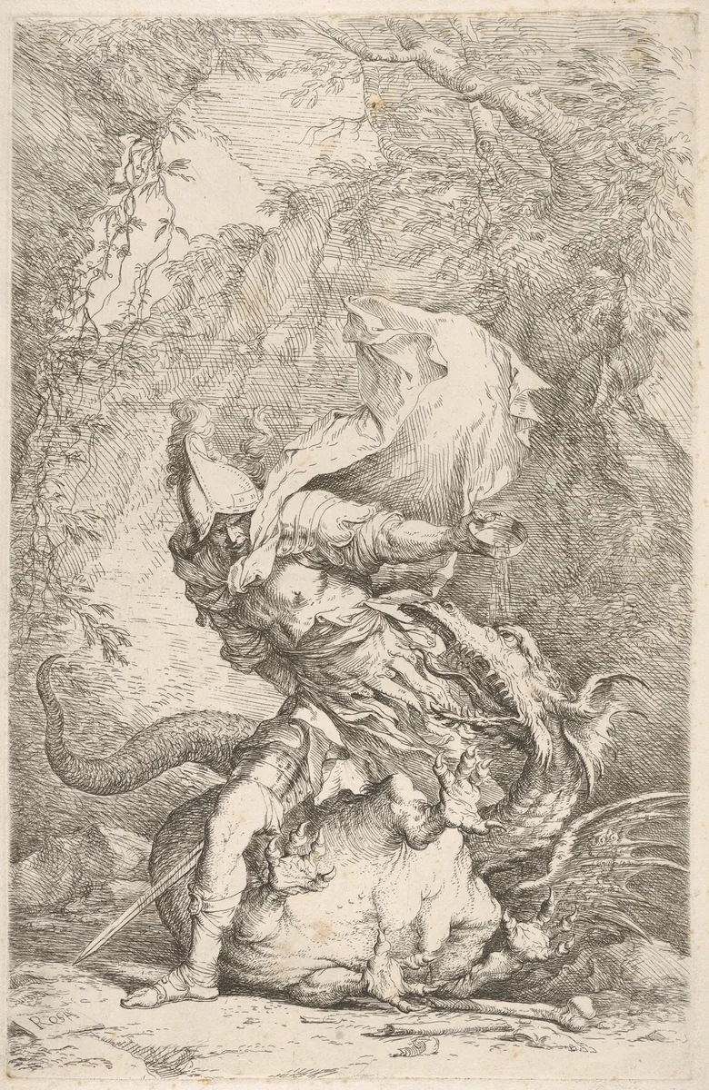Jason and the Dragon by Salvator Rosa, print, 1663-1664