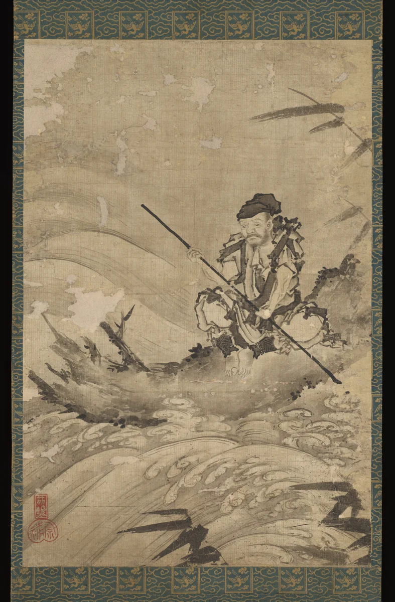 The Chinese Explorer Zhang Qian on a Raft by Maejima Sōyū, painting, 1534-1566