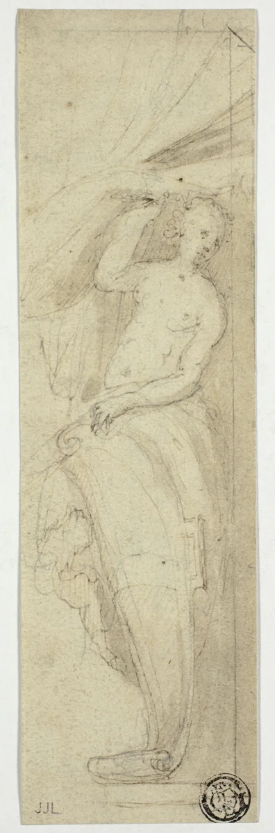 Female Figure Pulling Aside Curtain by William Etty, drawing, 1807-1849