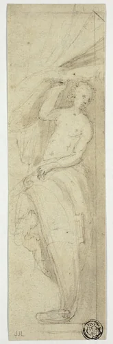 Female Figure Pulling Aside Curtain by William Etty, drawing, 1807-1849