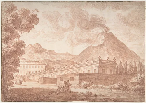 The Palazzo Reale at Pórtici with Vesuvius in the Background by Louis Chaix, drawing, 1750-1811