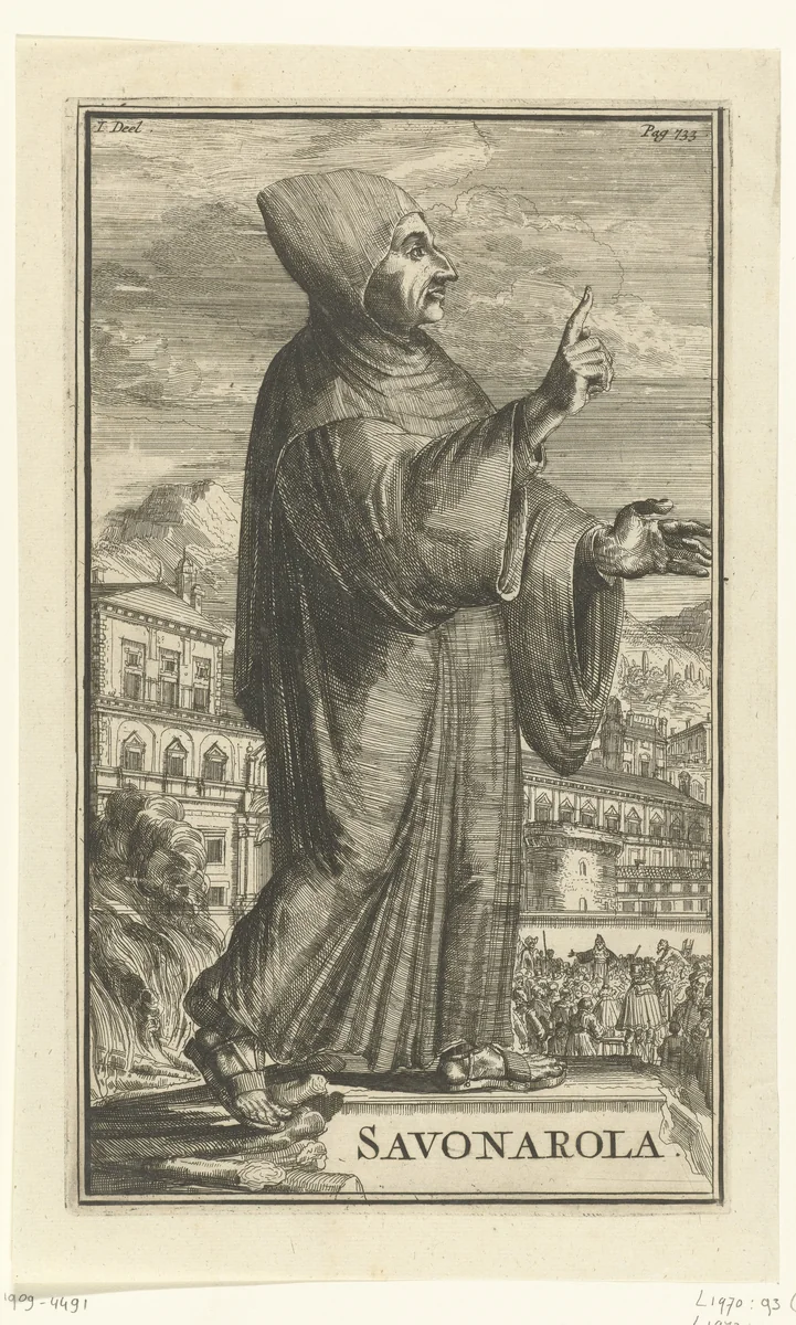 Portret van Savonarola by Romeyn de Hooghe, print, 1701
