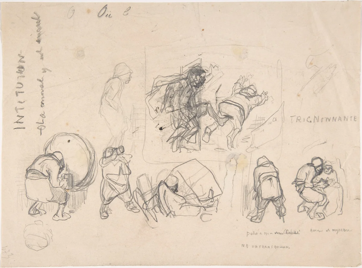 Sheet with various peasants by Félicien Rops, drawing, 1833-1898