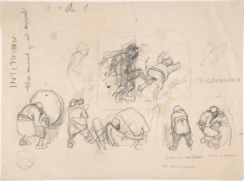 Sheet with various peasants by Félicien Rops, drawing, 1833-1898