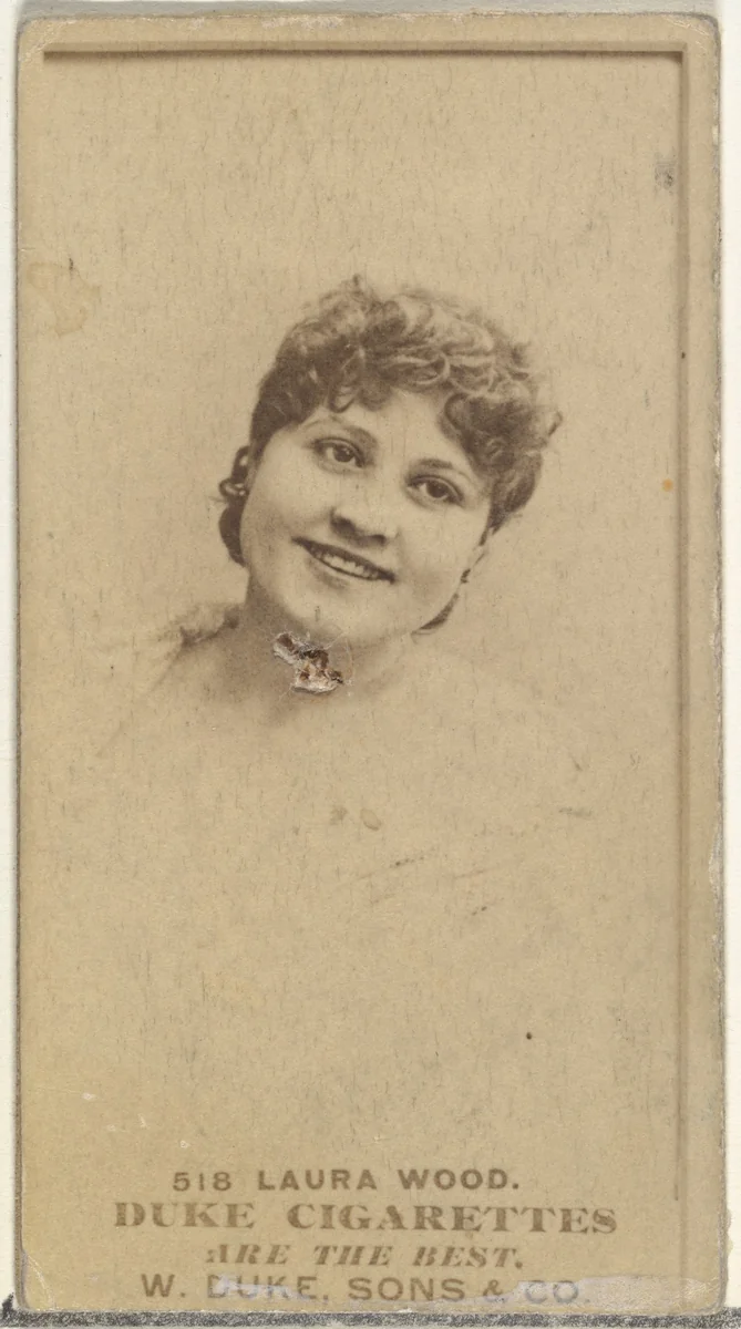 Card Number 518, Laura Wood, from the Actors and Actresses series (N145-7) issued by Duke Sons & Co. to promote Duke Cigarettes by W. Duke, Sons & Co., photograph, 1880-1889