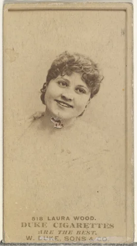 Card Number 518, Laura Wood, from the Actors and Actresses series (N145-7) issued by Duke Sons & Co. to promote Duke Cigarettes by W. Duke, Sons & Co., photograph, 1880-1889
