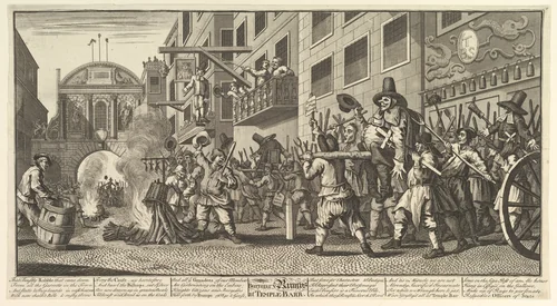 Burning the Rumps at Temple Bar (Twelve Large Illustrations for Samuel Butler's Hudibras, Plate 11) by William Hogarth, print, 1725-1768