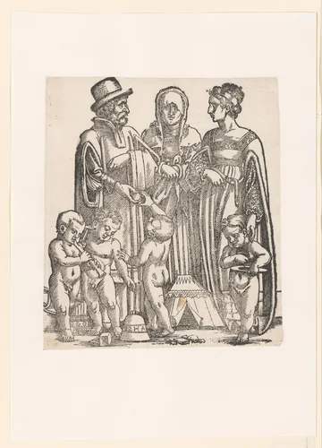Lamech met zijn vrouw en kinderen by anonymous, print, 1530