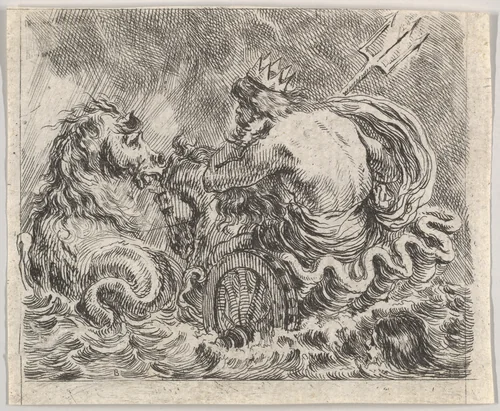 Neptune, from "Game of Mythology" (Jeu de la Mythologie) by Stefano della Bella, print, 1644