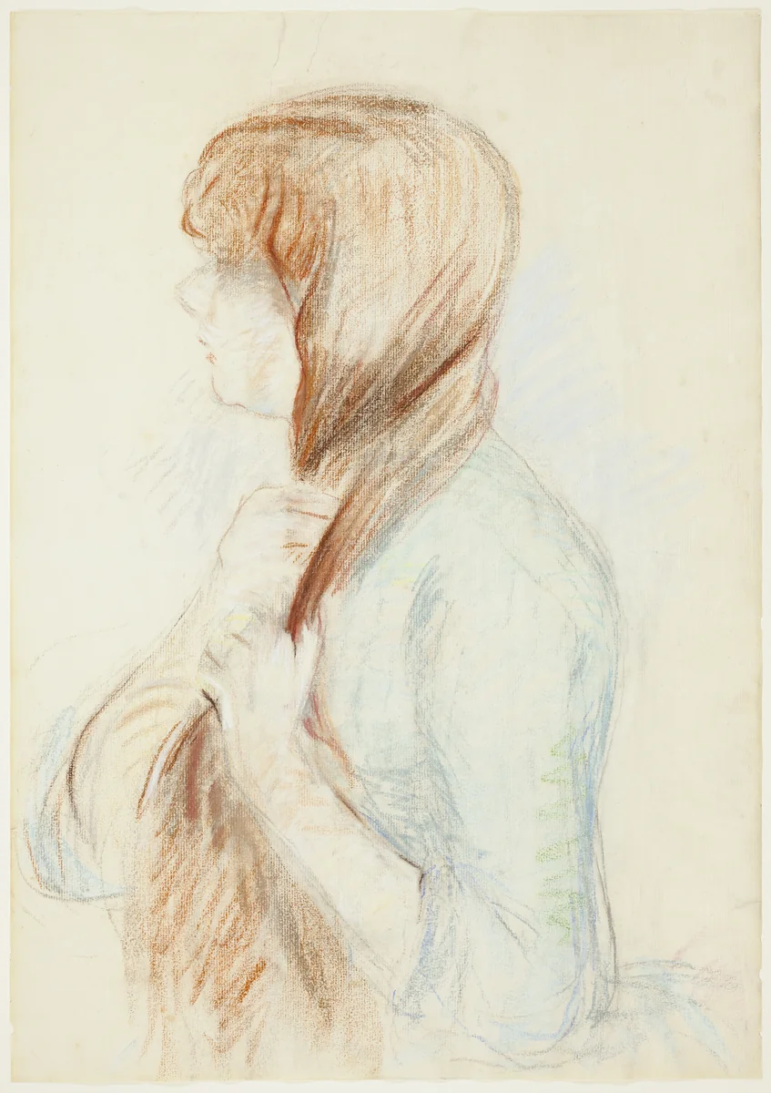 Girl Plaiting her Hair (La Natte) by Berthe Morisot, drawing, 1884-1895