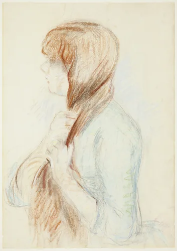 Girl Plaiting her Hair (La Natte) by Berthe Morisot, drawing, 1884-1895