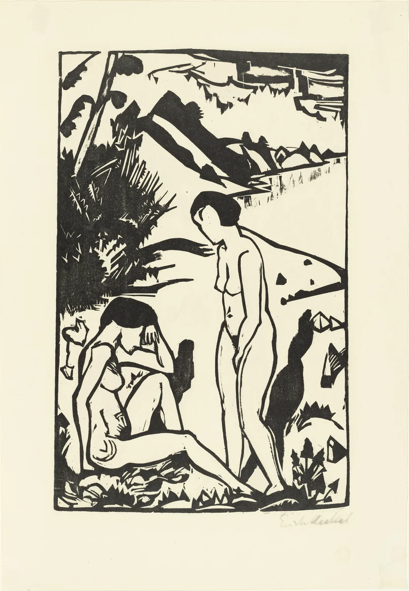 On the Beach by Erich Heckel, print, 1923